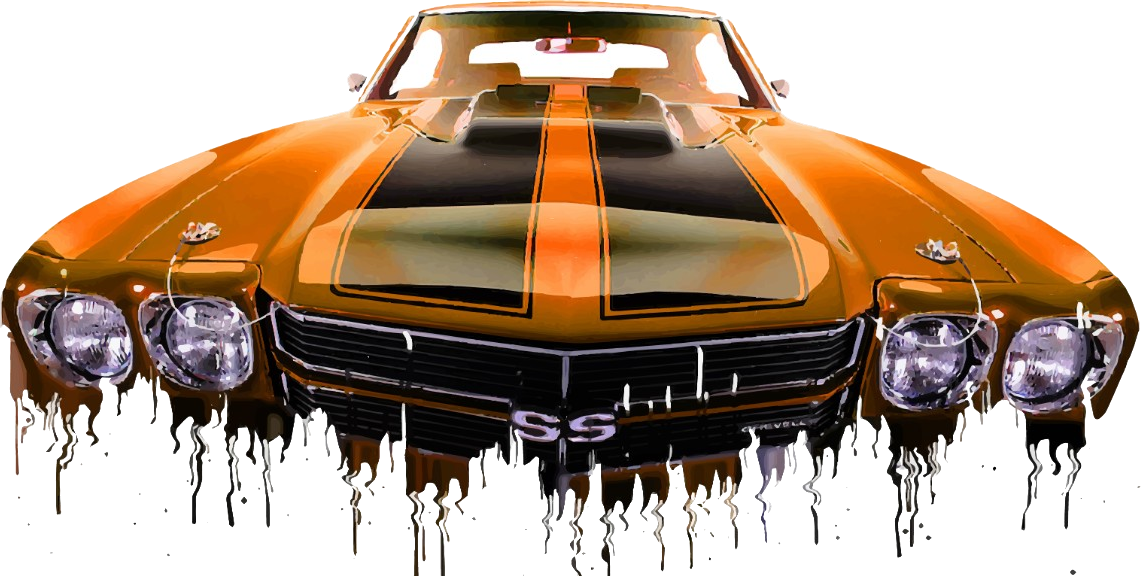 Ronnie’s Automotive artwork of an orange Chevelle SS